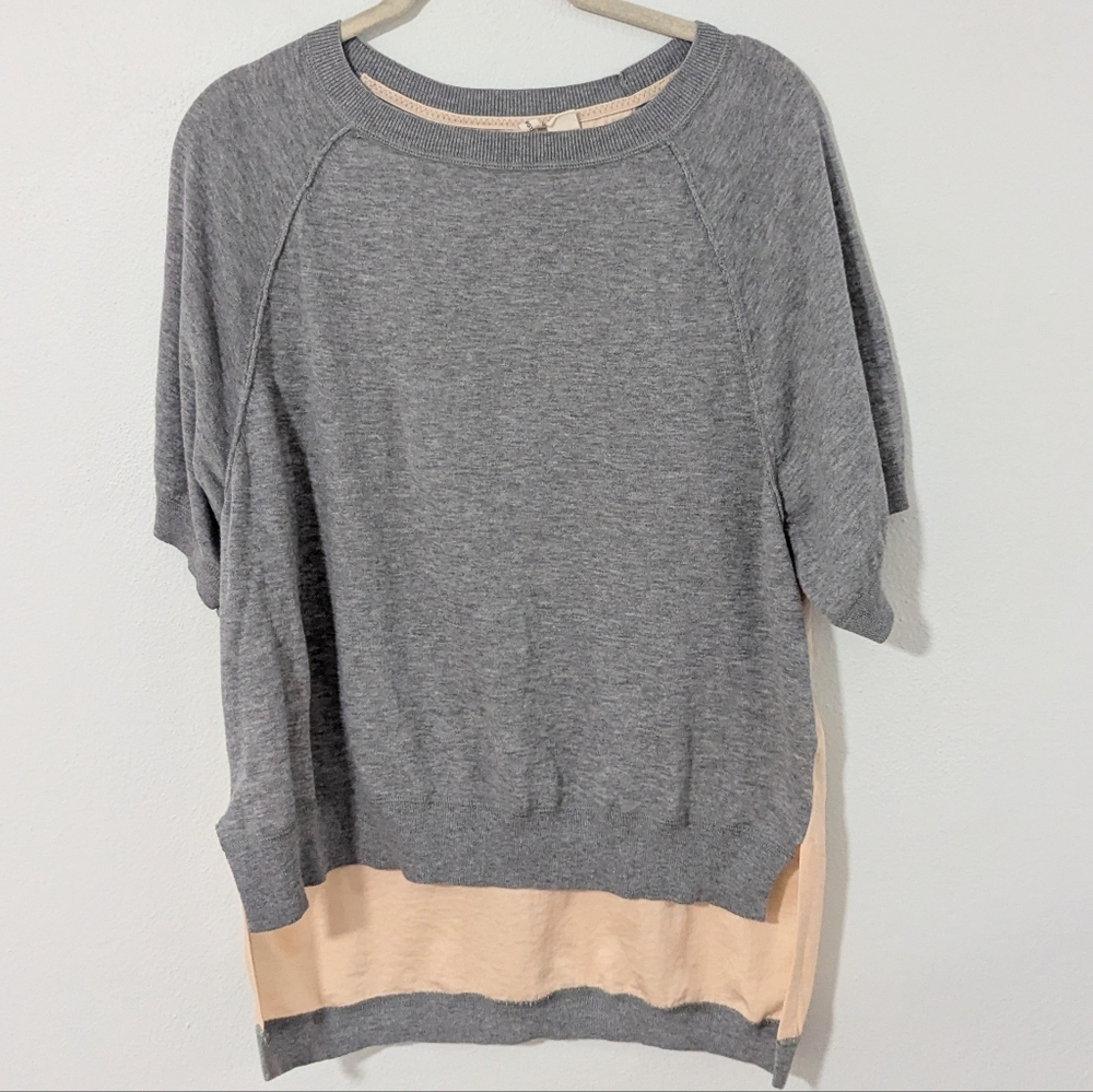 Anthropologie Moth East Falls Raglan Mixed Media Top Silk Blend Pink Gray Small